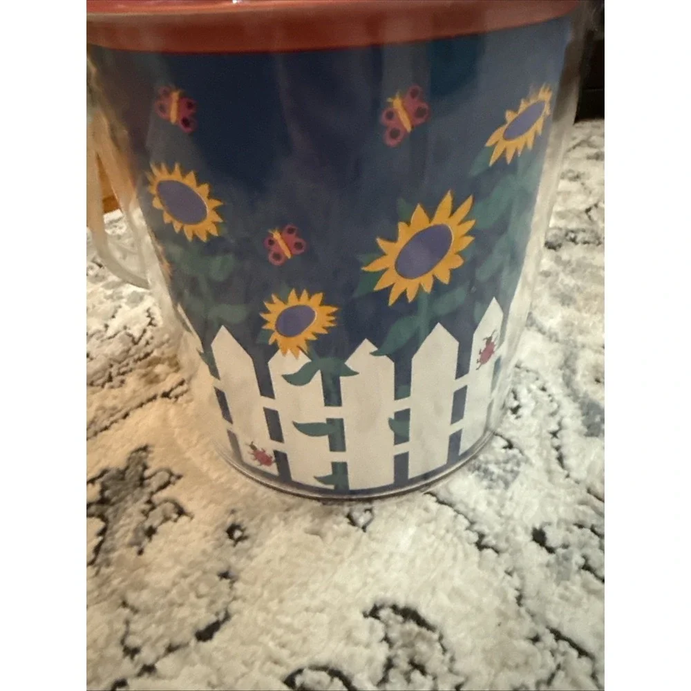 Vintage Acrylic Ice Bucket With Removable Insert, Lady Bugs & Sunflowers